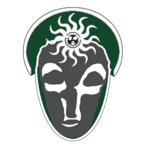 mama me mojo logo, drawing of the face of a african wood statue face