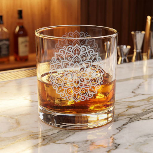 Engraved mandala rocks glass